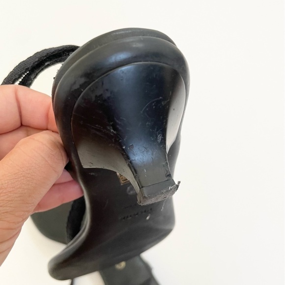 Prada Sport Y2K Black Leather Nylon Logo T-strap Kitten Low Heel Sandals EU 39 - Picture 8 of 11